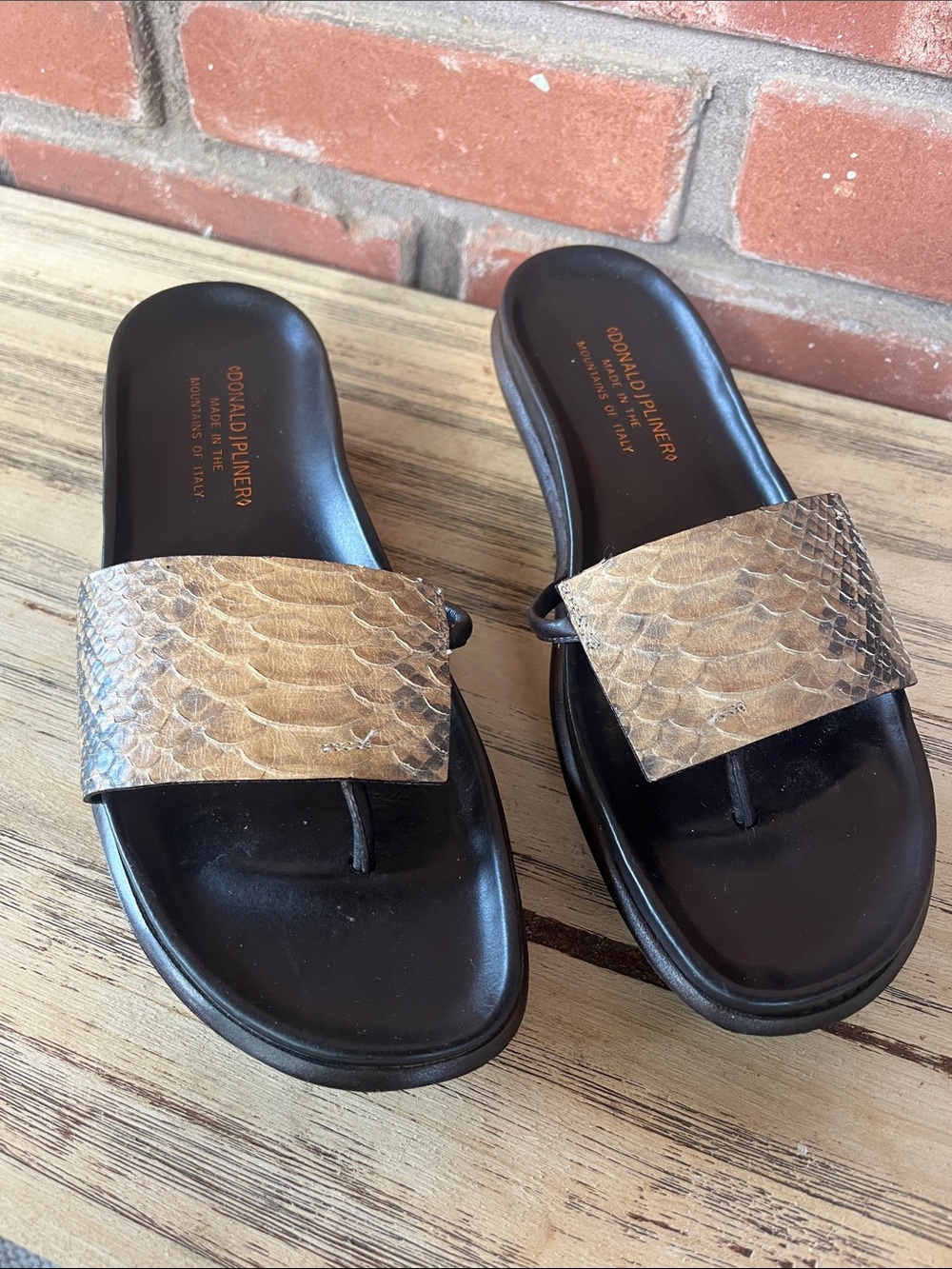 Donald J. Pliner Fifi Python Padded Wedge Sandals Textured Snakeskin Strap